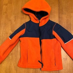 Orange Lands End fleece coat- size 4 kids. Pre owned good condition.